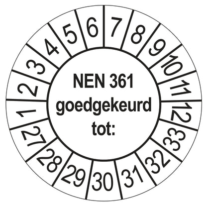 Keuringssticker NEN 361 wit, rond 35 mm
