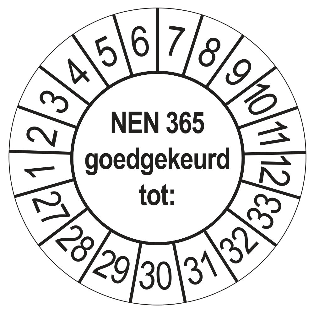 Keuringssticker NEN 365 wit, rond 35 mm
