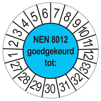 Keuringssticker NEN 8012 blauw, rond 35 mm