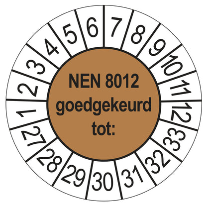 Keuringssticker NEN 8012 bruin, rond 35 mm