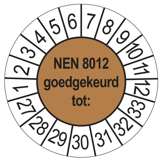 Keuringssticker NEN 8012 bruin, rond 35 mm