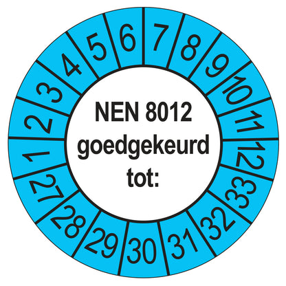 Keuringssticker NEN 8012 buiten blauw, rond 35 mm