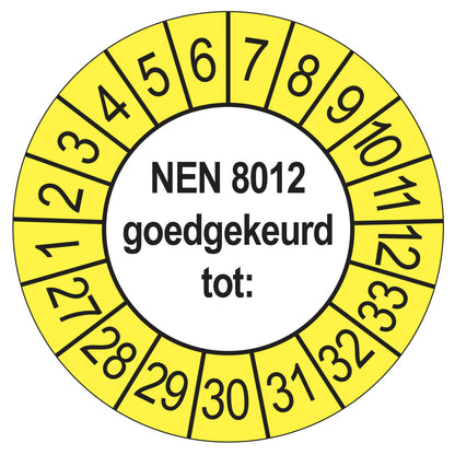 Keuringssticker NEN 8012 buiten geel, rond 35 mm