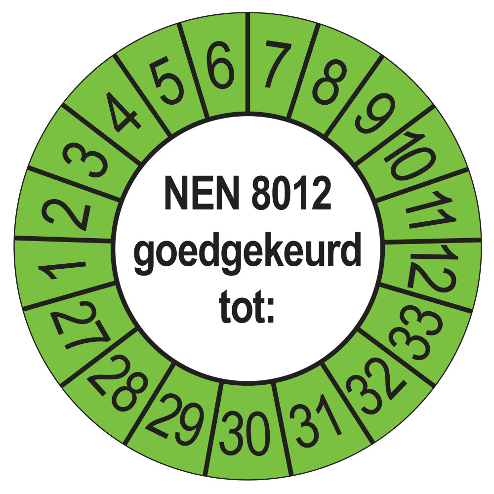 Keuringssticker NEN 8012 buiten groen, rond 35 mm