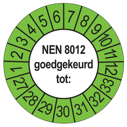 Keuringssticker NEN 8012 buiten groen, rond 35 mm