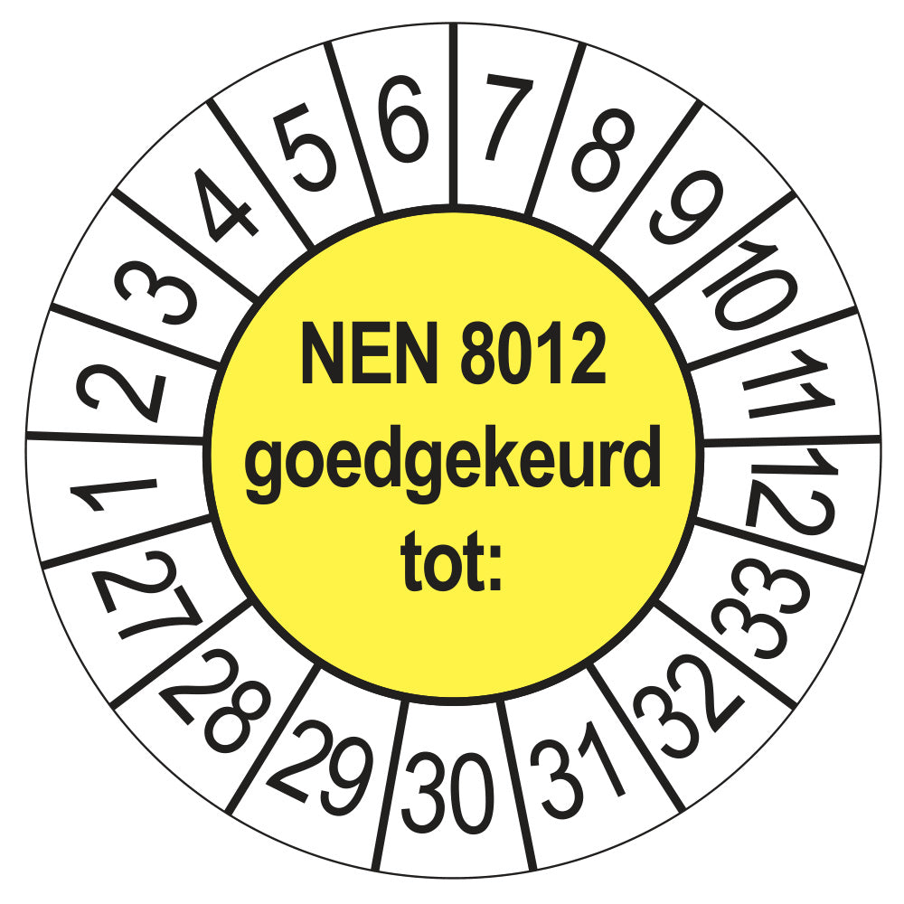 Keuringssticker NEN 8012 geel, rond 35 mm