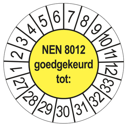 Keuringssticker NEN 8012 geel, rond 35 mm