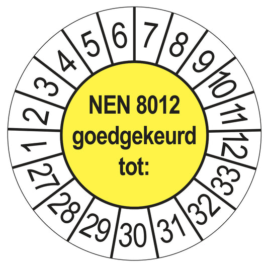 Keuringssticker NEN 8012 geel, rond 35 mm