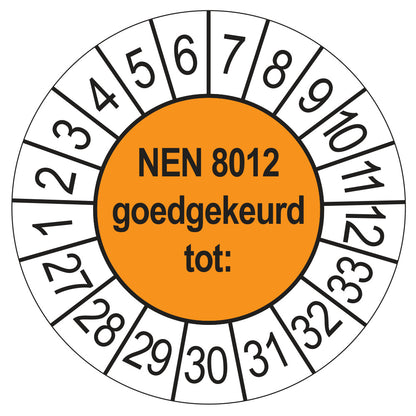 Keuringssticker NEN 8012 oranje, rond 35 mm