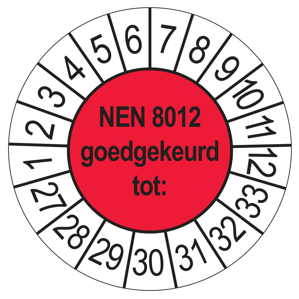 Keuringssticker NEN 8012 rood, rond 35 mm