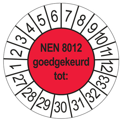 Keuringssticker NEN 8012 rood, rond 35 mm