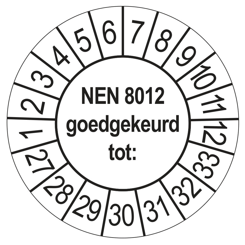 Keuringssticker NEN 8012 wit, rond 35 mm