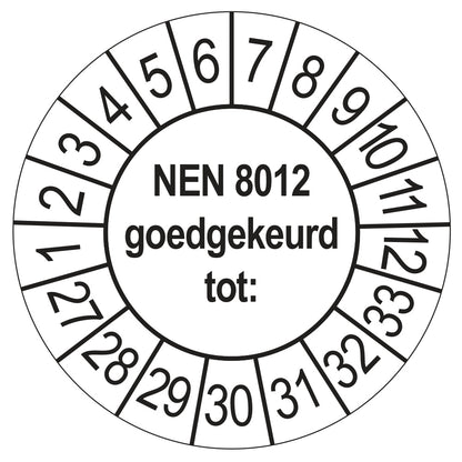 Keuringssticker NEN 8012 wit, rond 35 mm