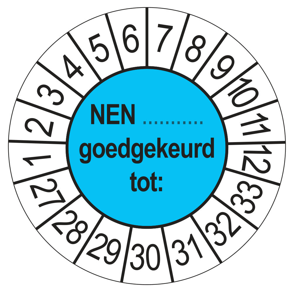 Keuringsstickers NEN (zelf in te vullen) Goedgekeurd tot 2027 | 50 stuks, Ø 35 mm | Blauw