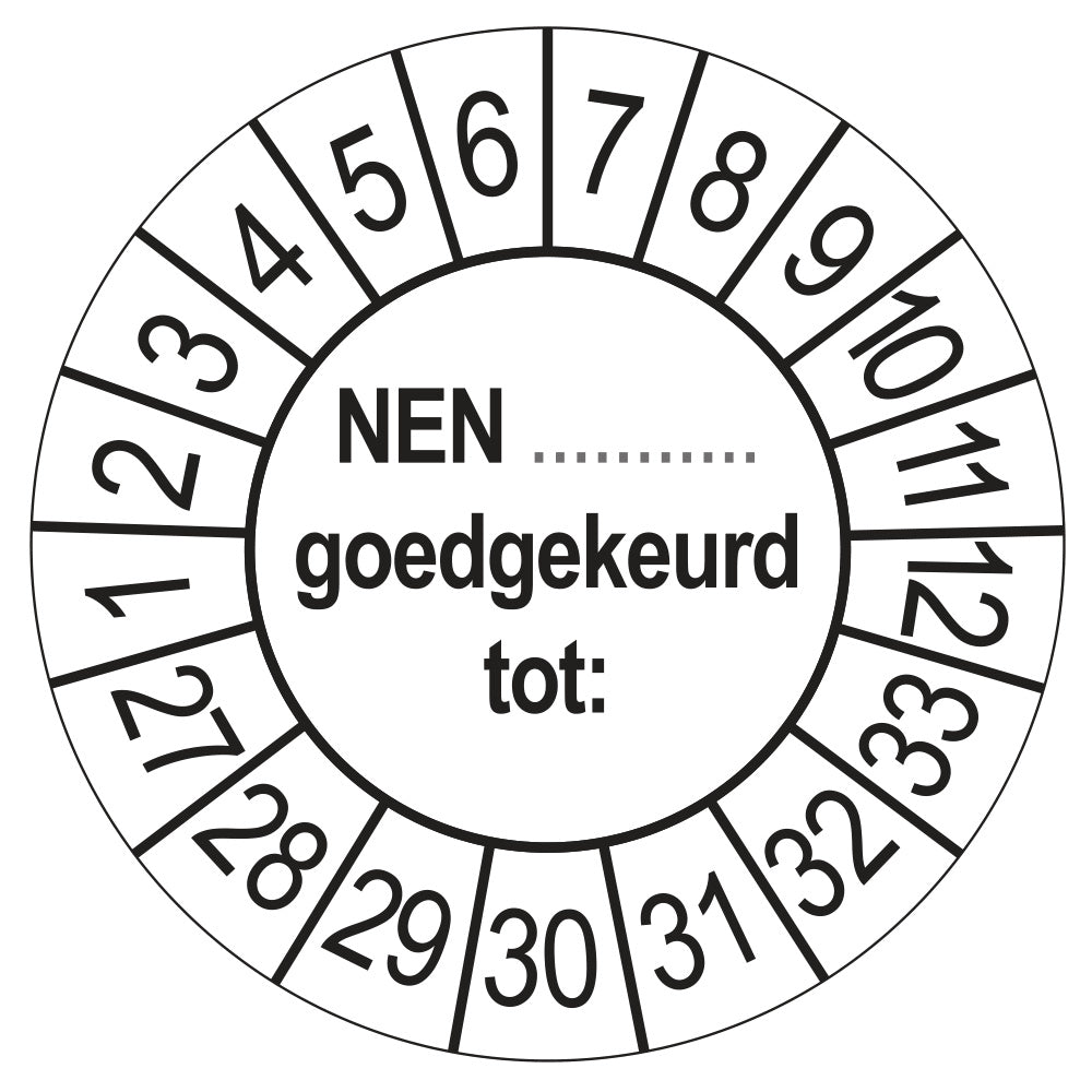 Keuringsstickers NEN (zelf in te vullen) Goedgekeurd tot 2027 | 50 stuks, Ø 35 mm | Wit