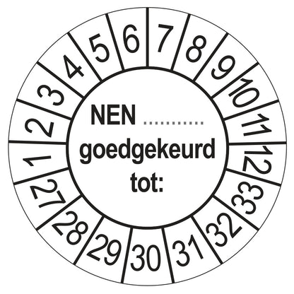 Keuringsstickers NEN (zelf in te vullen) Goedgekeurd tot 2027 | 50 stuks, Ø 35 mm | Wit