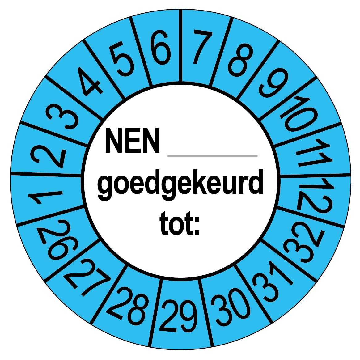 Keuringsstickers NEN..... Goedgekeurd tot  | 50 stuks 10 strips 35mm | Buiten Blauw
