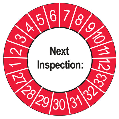 Next Inspection keuringssticker buiten rood 2027