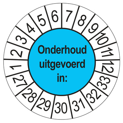 Keuringsstickers Onderhoud Uitgevoerd 2027 | 50 stuks, Ø 35 mm | Blauw
