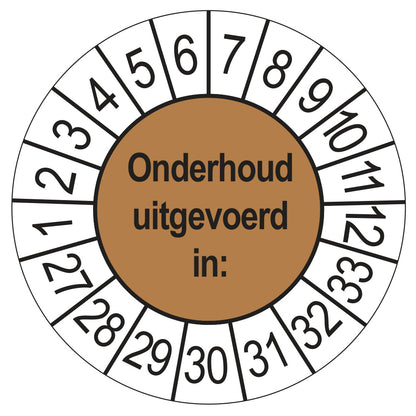 Keuringsstickers Onderhoud Uitgevoerd 2027 | 50 stuks, Ø 35 mm | Bruin