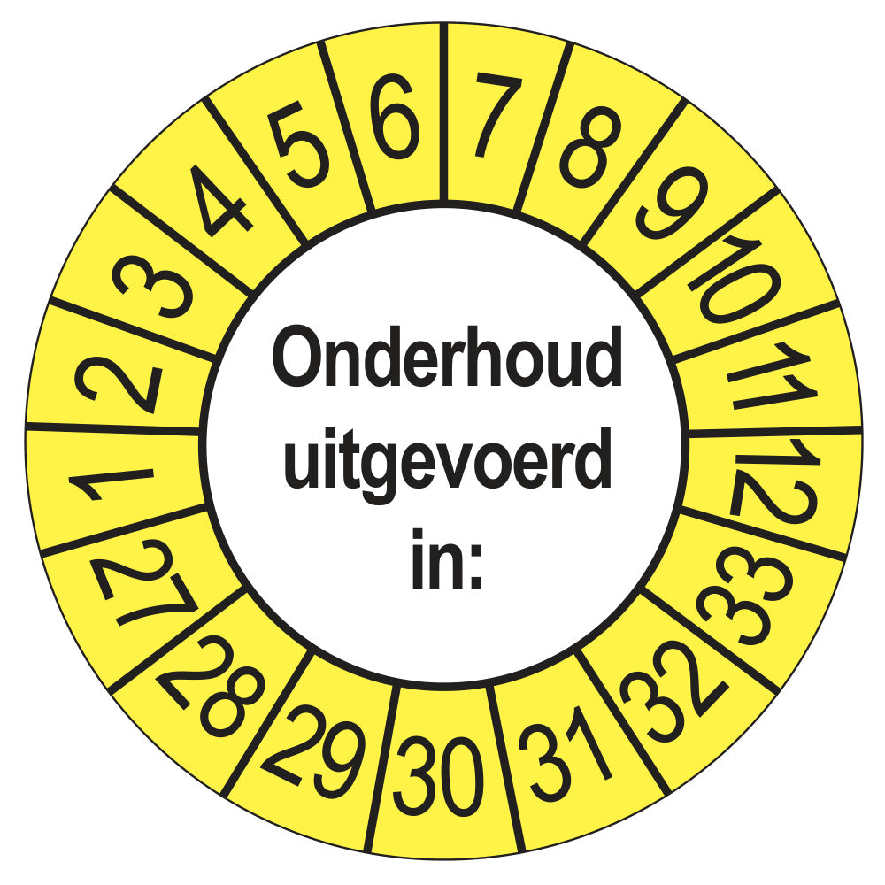 Keuringsstickers Onderhoud Uitgevoerd 2027 | 50 stuks, Ø 35 mm | Buiten Geel