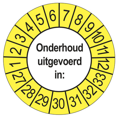 Keuringsstickers Onderhoud Uitgevoerd 2027 | 50 stuks, Ø 35 mm | Buiten Geel
