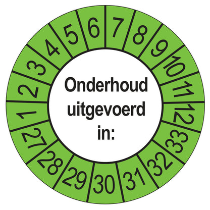 Keuringsstickers Onderhoud Uitgevoerd 2027 | 50 stuks, Ø 35 mm | Buiten Groen