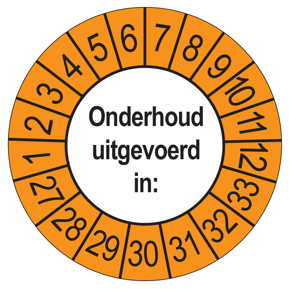 Keuringsstickers Onderhoud Uitgevoerd 2027 | 50 stuks, Ø 35 mm | Buiten Oranje