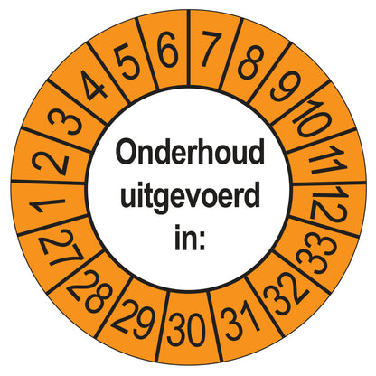 Keuringsstickers Onderhoud Uitgevoerd 2027 | 50 stuks, Ø 35 mm | Buiten Oranje