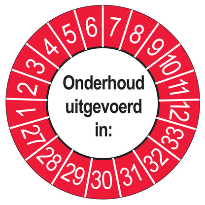 Keuringsstickers Onderhoud Uitgevoerd 2027 | 50 stuks, Ø 35 mm | Buiten Rood