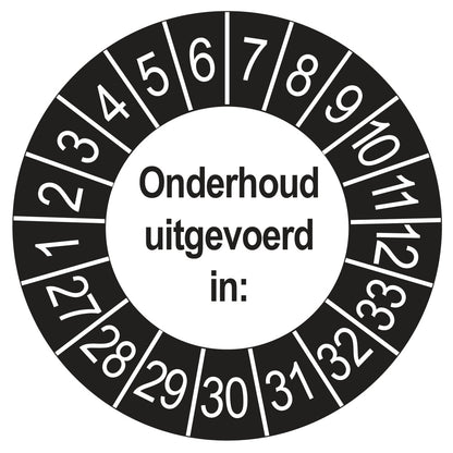 Keuringsstickers Onderhoud Uitgevoerd 2027 | 50 stuks, Ø 35 mm | Buiten Zwart