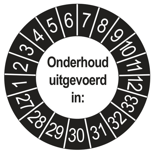 Keuringsstickers Onderhoud Uitgevoerd 2027 | 50 stuks, Ø 35 mm | Buiten Zwart
