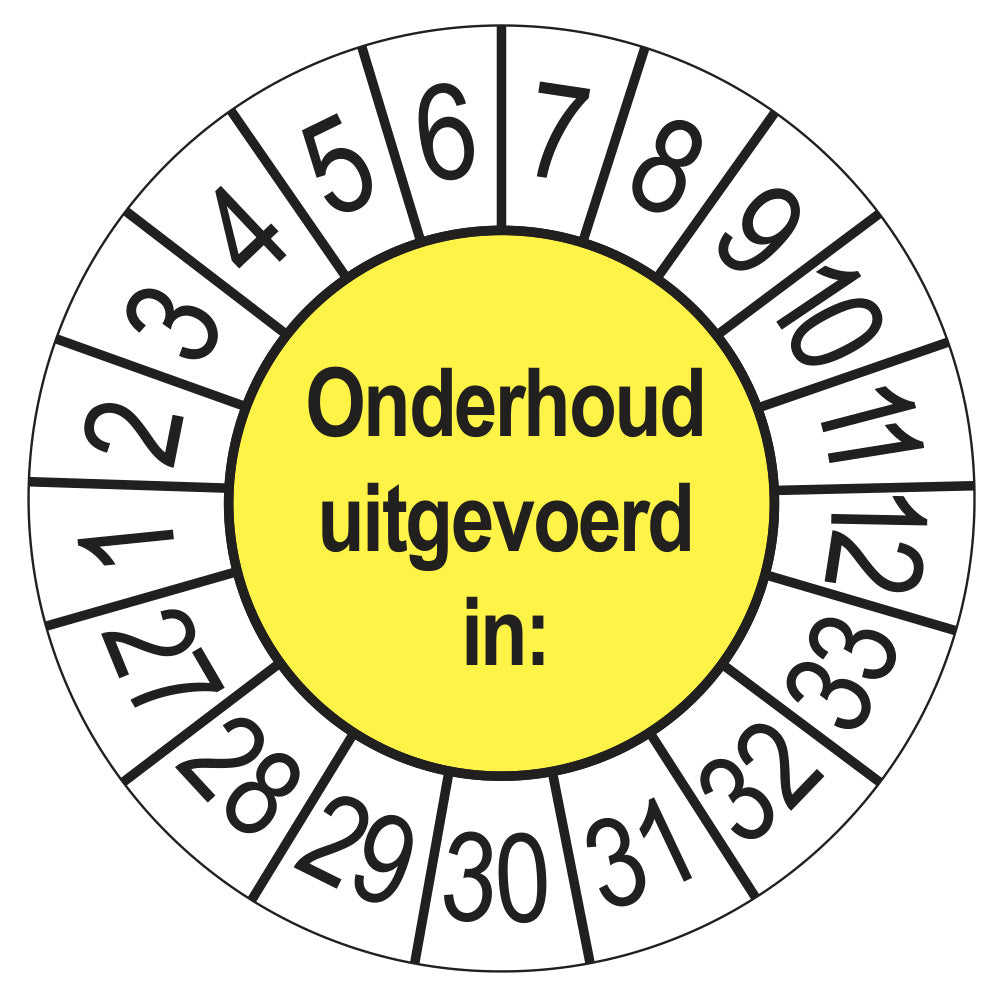Keuringsstickers Onderhoud Uitgevoerd 2027 | 50 stuks, Ø 35 mm | Geel
