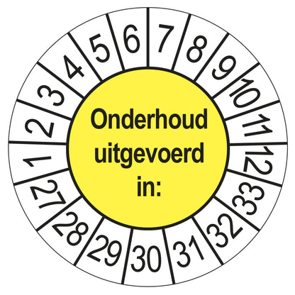 Keuringsstickers Onderhoud Uitgevoerd 2027 | 50 stuks, Ø 35 mm | Geel