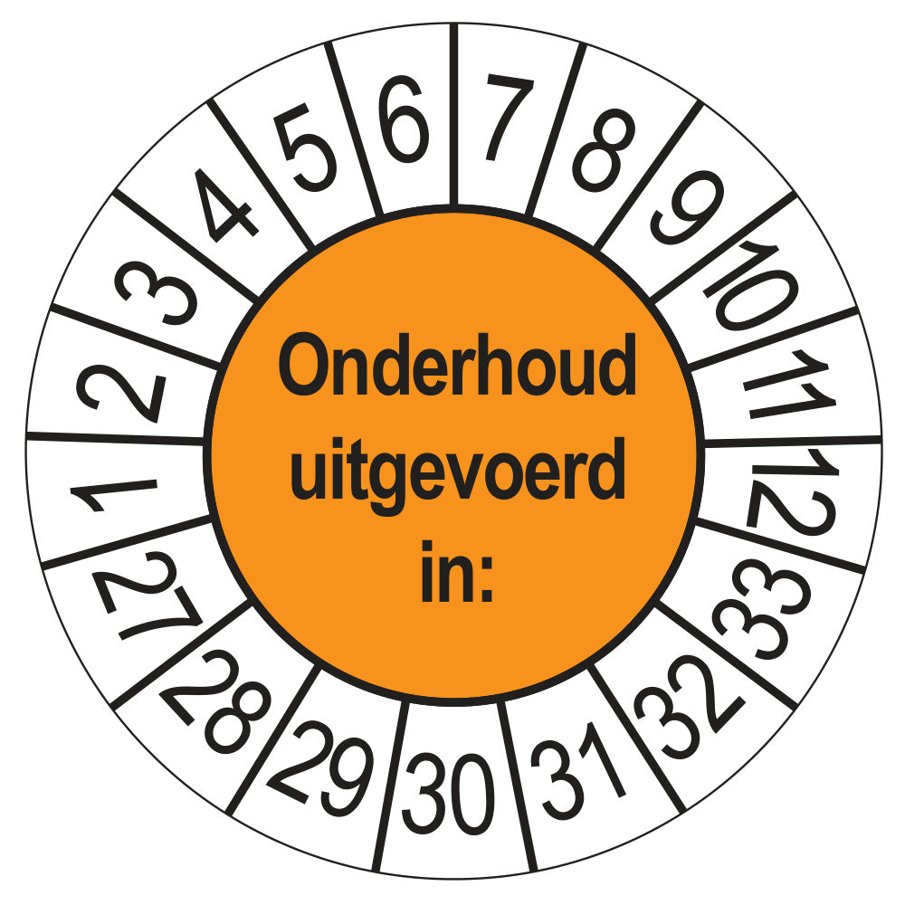 Keuringsstickers Onderhoud Uitgevoerd 2027 | 50 stuks, Ø 35 mm | Oranje