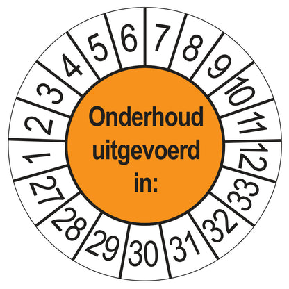 Keuringsstickers Onderhoud Uitgevoerd 2027 | 50 stuks, Ø 35 mm | Oranje