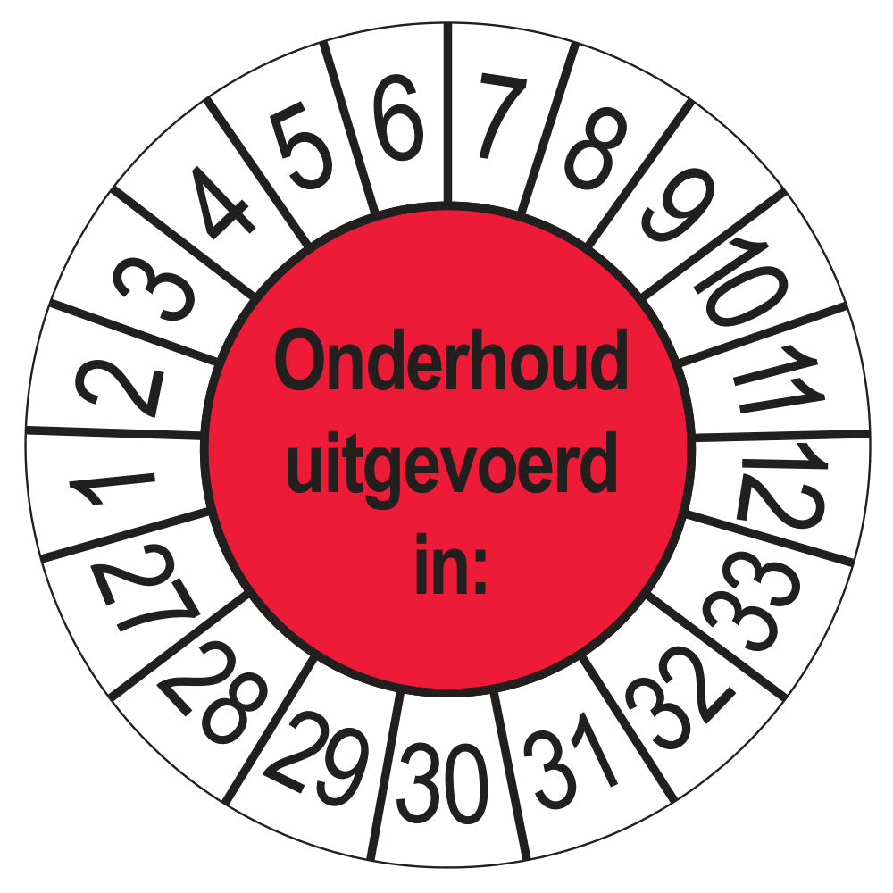 Keuringsstickers Onderhoud Uitgevoerd 2027 | 50 stuks, Ø 35 mm | Rood