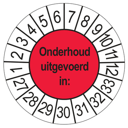 Keuringsstickers Onderhoud Uitgevoerd 2027 | 50 stuks, Ø 35 mm | Rood