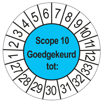 Keuringssticker SCIOS Scope 10 Goedgekeurd tot, blauw, Ø 35 mm