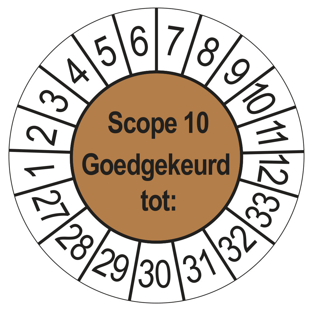Keuringssticker SCIOS Scope 10 Goedgekeurd tot, bruin, Ø 35 mm