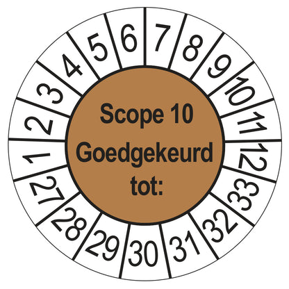 Keuringssticker SCIOS Scope 10 Goedgekeurd tot, bruin, Ø 35 mm