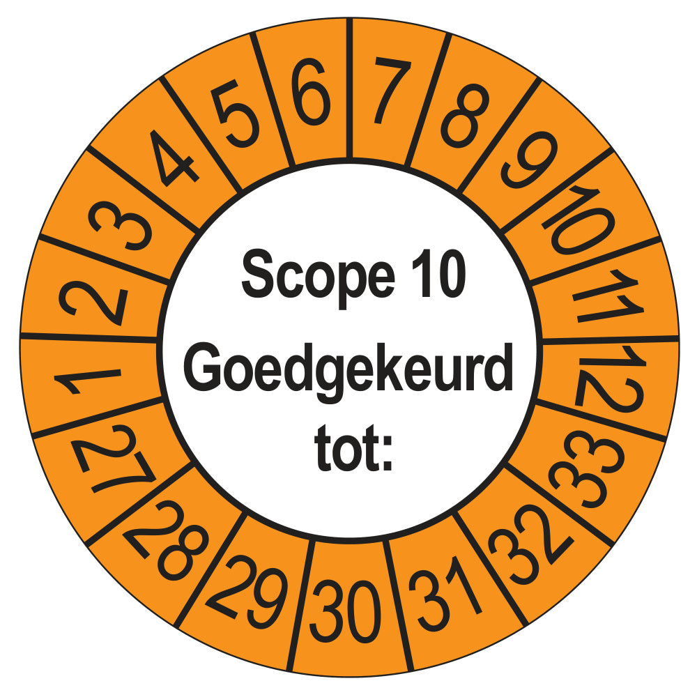 Keuringssticker SCIOS Scope 10 Goedgekeurd tot, buiten oranje, Ø 35 mm