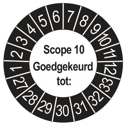 Keuringssticker SCIOS Scope 10 Goedgekeurd tot, buiten zwart, Ø 35 mm