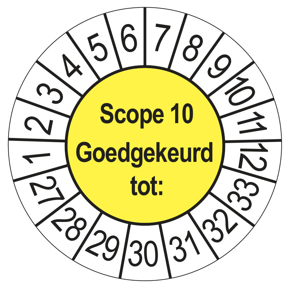 Keuringssticker SCIOS Scope 10 Goedgekeurd tot, geel, Ø 35 mm