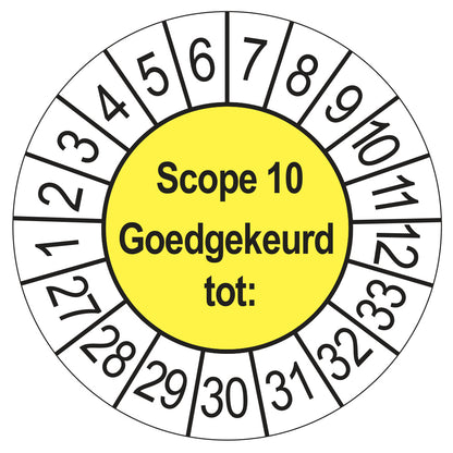 Keuringssticker SCIOS Scope 10 Goedgekeurd tot, geel, Ø 35 mm