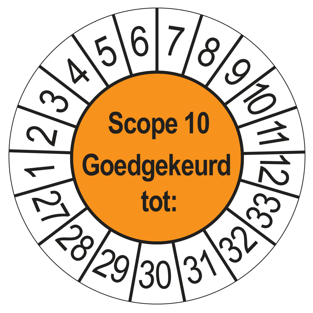 Keuringssticker SCIOS Scope 10 Goedgekeurd tot, oranje, Ø 35 mm