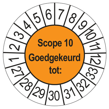 Keuringssticker SCIOS Scope 10 Goedgekeurd tot, oranje, Ø 35 mm