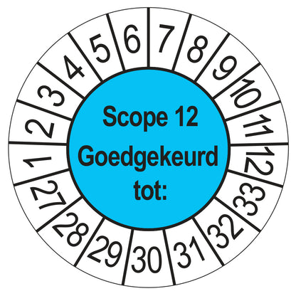 Keuringssticker SCIOS Scope 12 Goedgekeurd tot, blauw, Ø 35 mm