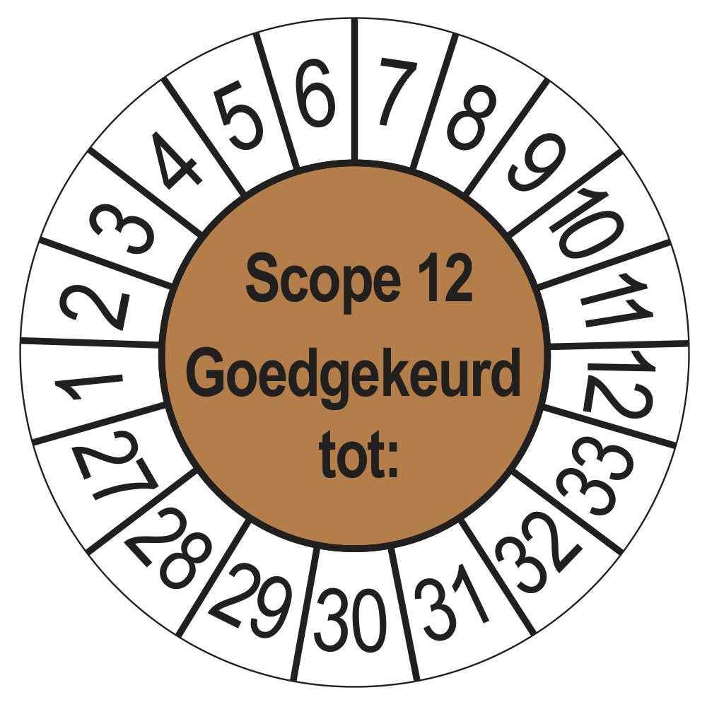 Keuringssticker SCIOS Scope 12 Goedgekeurd tot, bruin, Ø 35 mm