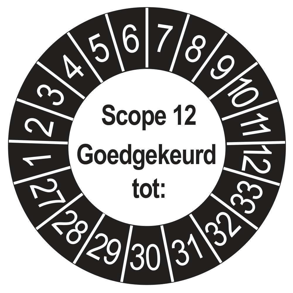 Keuringssticker SCIOS Scope 12 Goedgekeurd tot, buiten zwart, Ø 35 mm